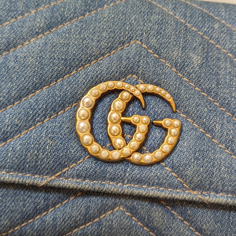 ✨Gucci ✨ marmont GG denim pearly denim long wallet converted to crossbody - Picture 13 of 14